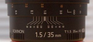 Rokinon Cine 35 mm Distance scale