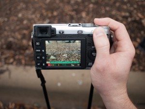 Rear View of the Fuji X-E1 with the Live View Engaged