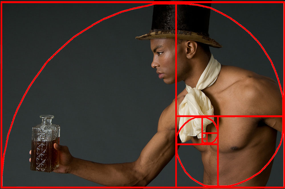 Careful composition for a cognac ad using the Golden Spiral