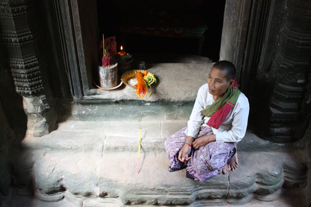 Woman in a Temple at Angkor Wat, Cambodia