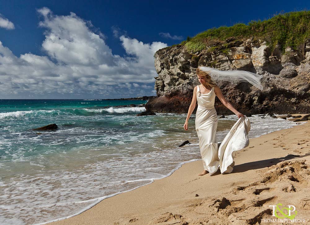 Bridal portrait on the beach in Maui