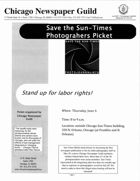 Save the Chicago Sun-Times Photographers Rally Announcement