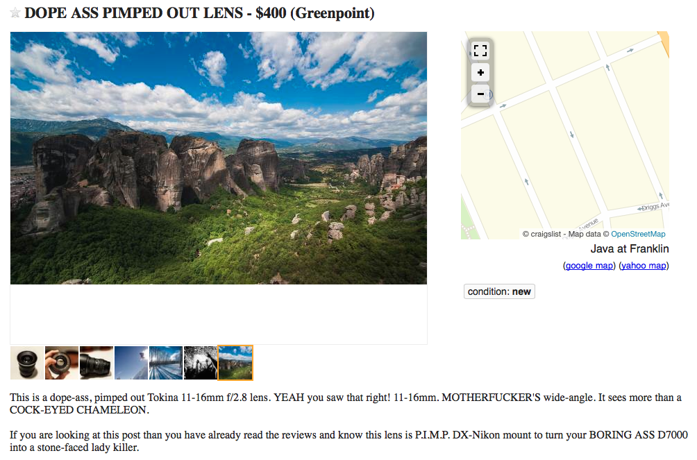 Brooklyn Photographer Posts a Hilarious Craigslist Ad for Pimped Out Lens