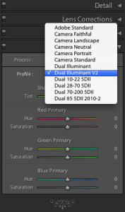 Adobe Photoshop Lightroom Develop mode: color profile selection menu