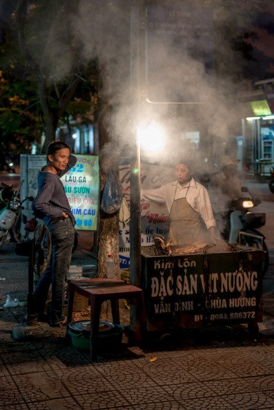 Cooking fish on the streets of Hanoi, Vietnam.