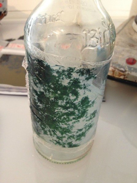 A customized water bottle using a print transfer