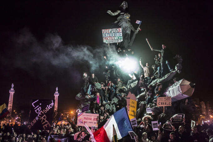 © Corentin Fohlen/ pour Stern et Paris Match/ Divergence. Paris, France. 11 janvier 2015. Manifestation a paris contre le terrorisme et en soutien aux victimes de l'attaque contre le journal Charlie Hebdo et l'epicerie casher.