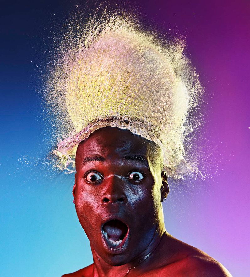 Tim Tadder Uses Exploding Water Balloons As Wigs For Bald Men