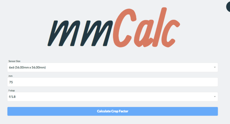 mmCalc Crop Factor Calculator
