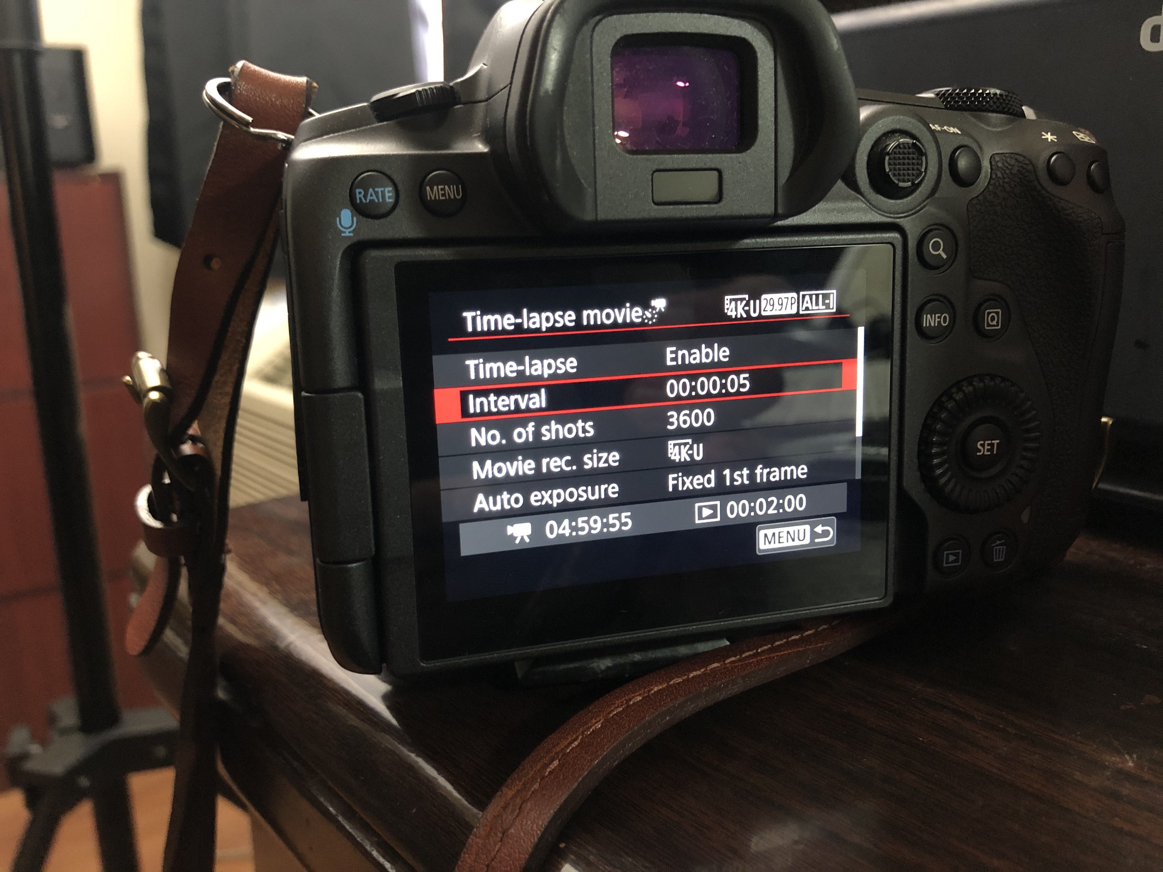 Canon EOS R5 menu timelapse video
