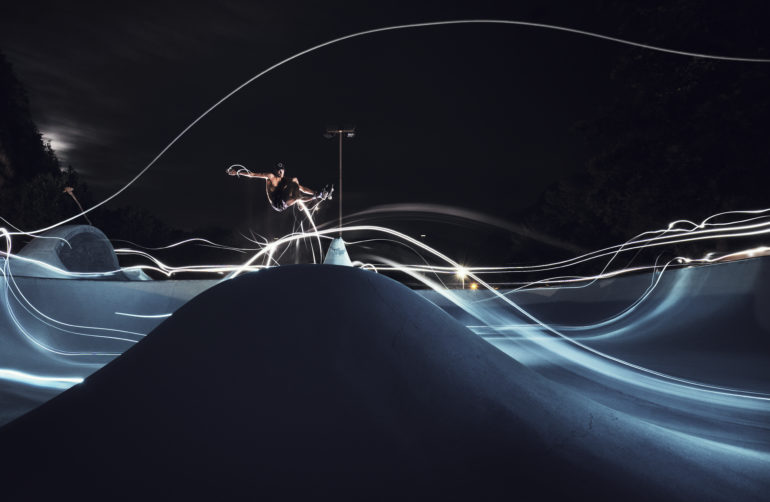 Adam Pretty Weaved Epic Light Trails with a Professional Skateboarder