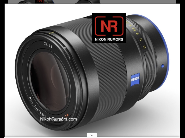 A Zeiss camera lens with Nikon Rumors branding, displayed on a white background.