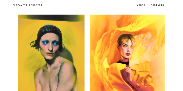 Two stylized portraits of women against bright yellow backgrounds with artistic, vivid color effects.