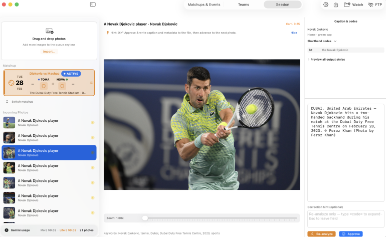 A tennis player in a green shirt hits a forehand shot on an outdoor hard court during a match.